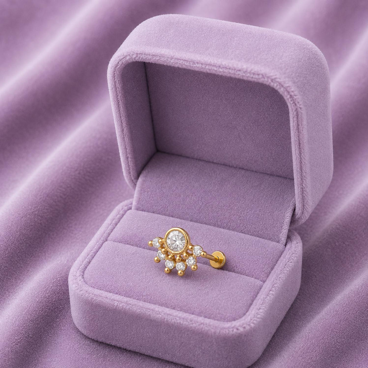 White CZ Floral Nose Pin – Gold Plated Sterling Silver