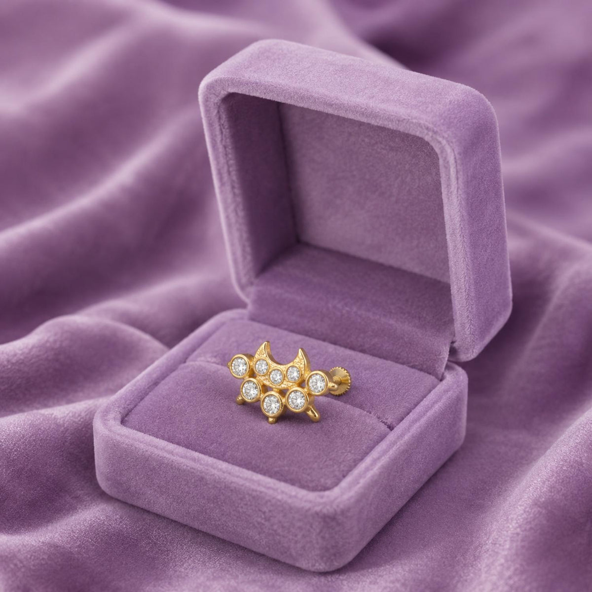 White CZ Floral Nose Pin - Gold Plated 925 Silver