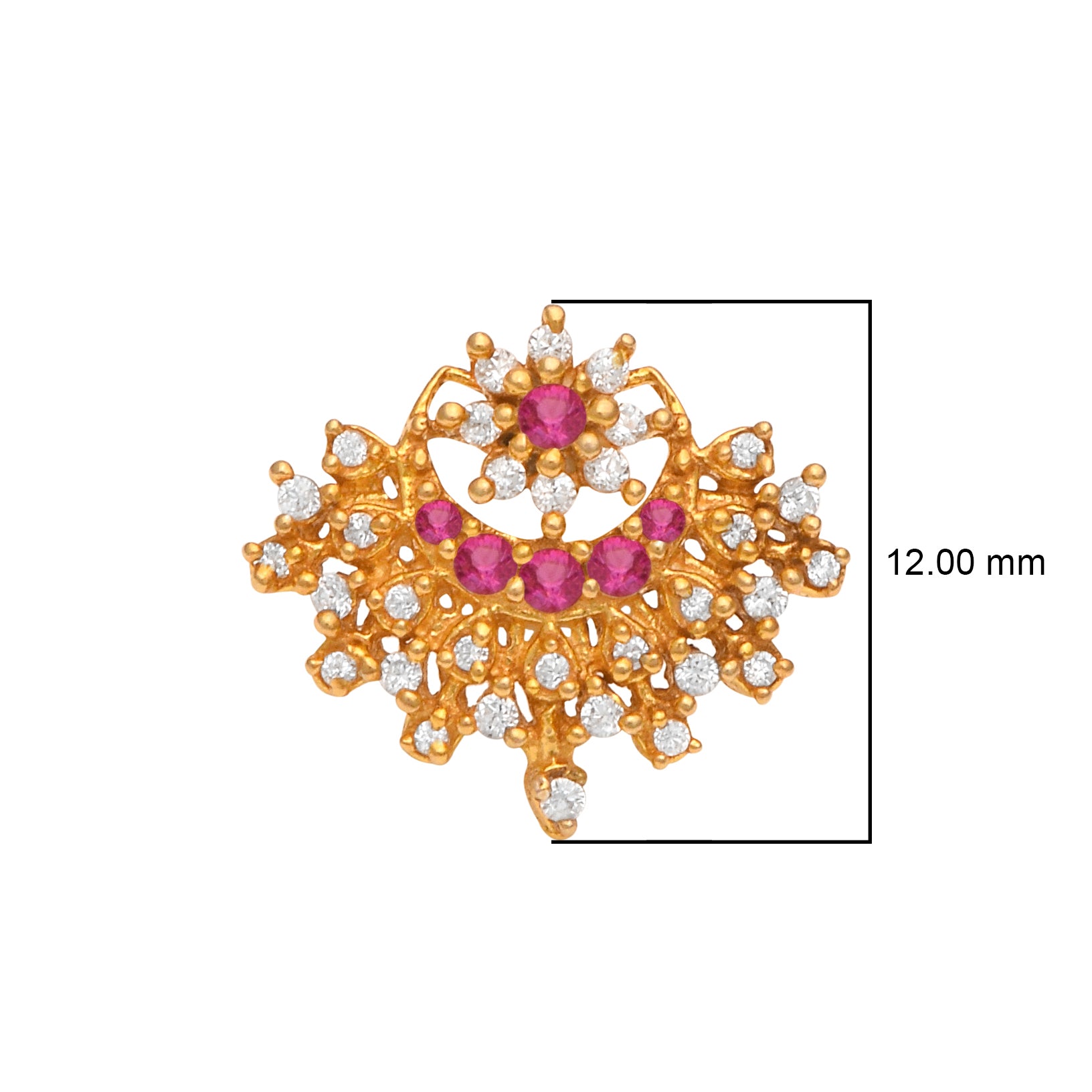 Gold Plated Pink & White CZ Traditional Nose Pin – Floral Filigree Statement Design
