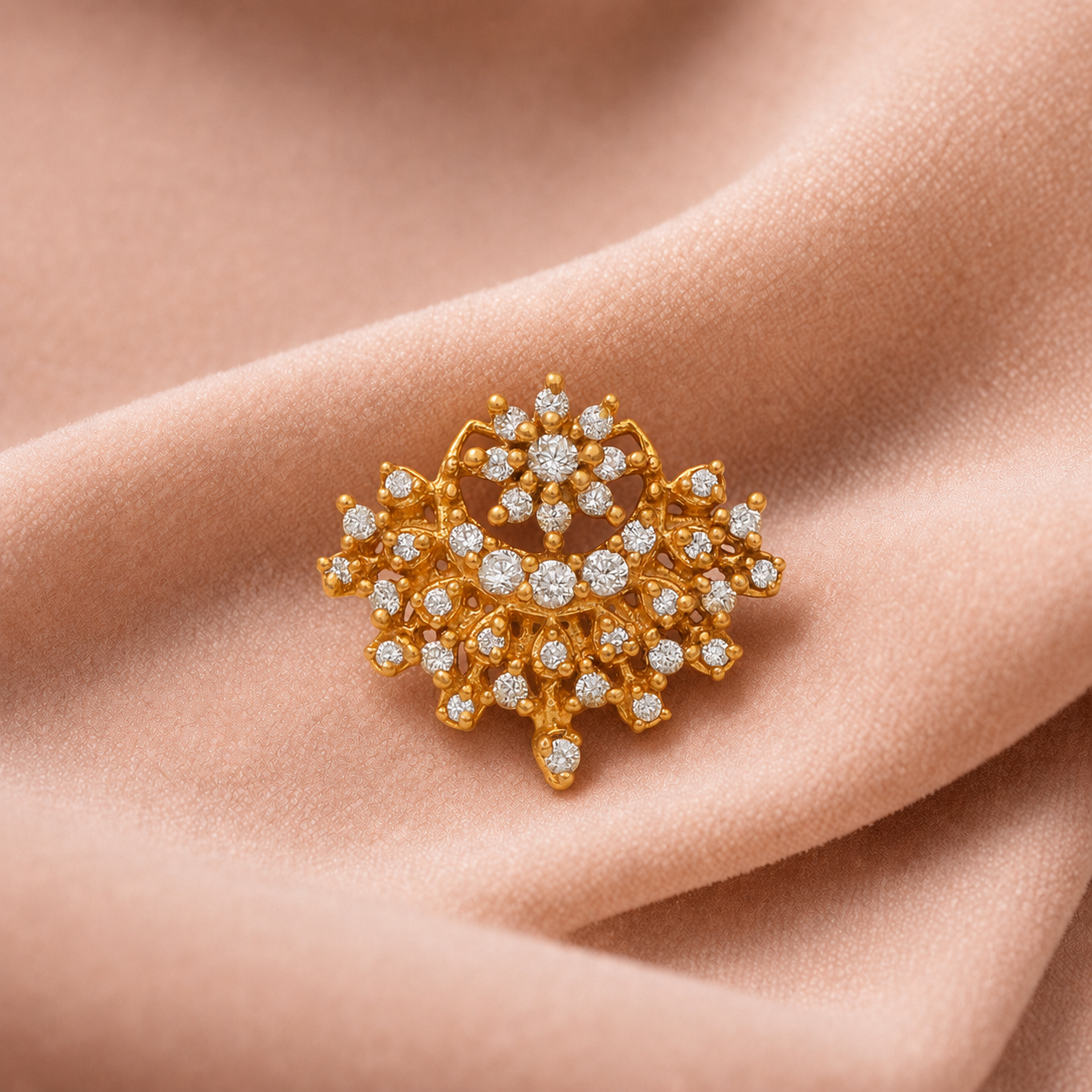 Gold Plated White CZ Traditional Nose Pin – Floral Filigree Statement Design