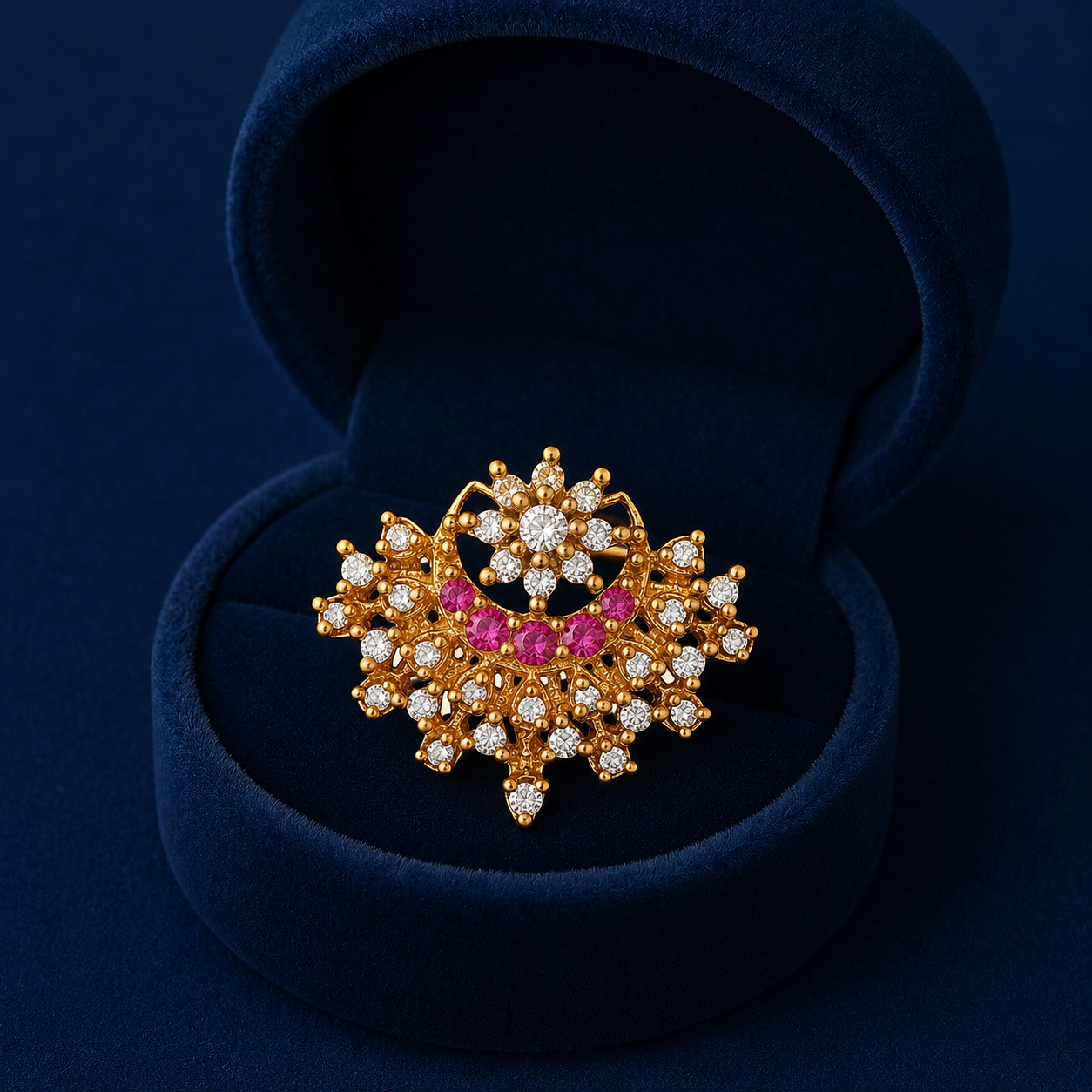 925 Sterling Silver Gold Plated Red CZ & White CZ Floral Designer Nose Pin for Women
