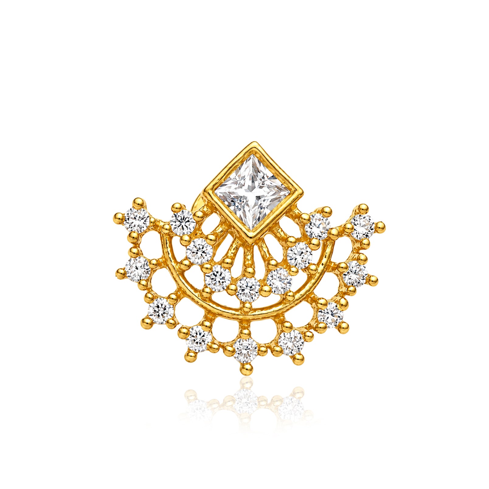 Gold Plated Princess Cut White CZ Nose Pin - 925 Sterling Silver