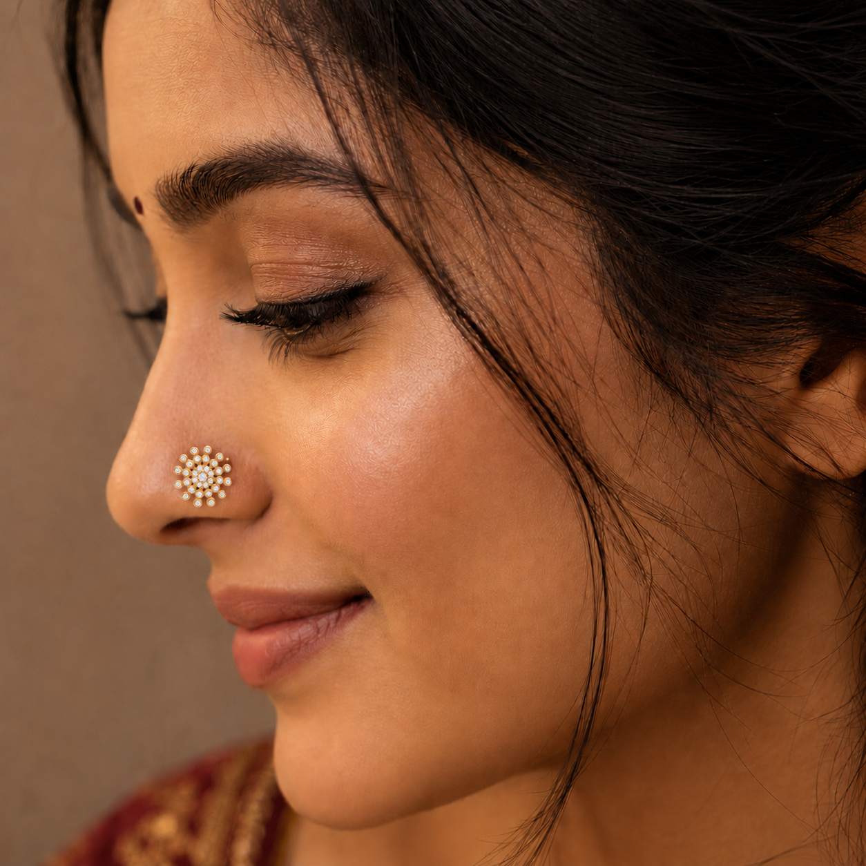 Gold Plated White CZ Floral Nose Pin – Sparkling Snowflake Statement Design