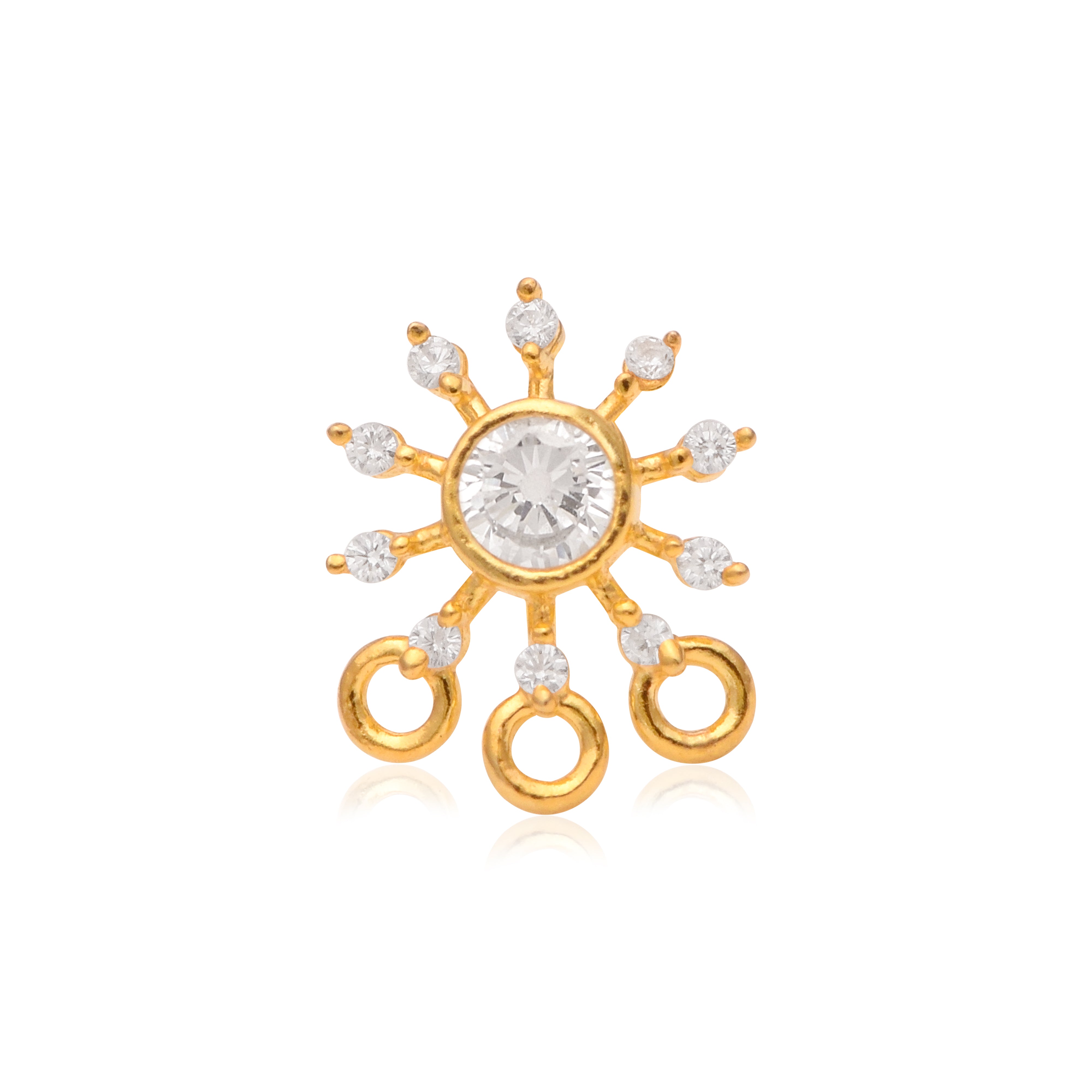 Gold Plated Sunburst White CZ Nose Pin - 925 Sterling Silver