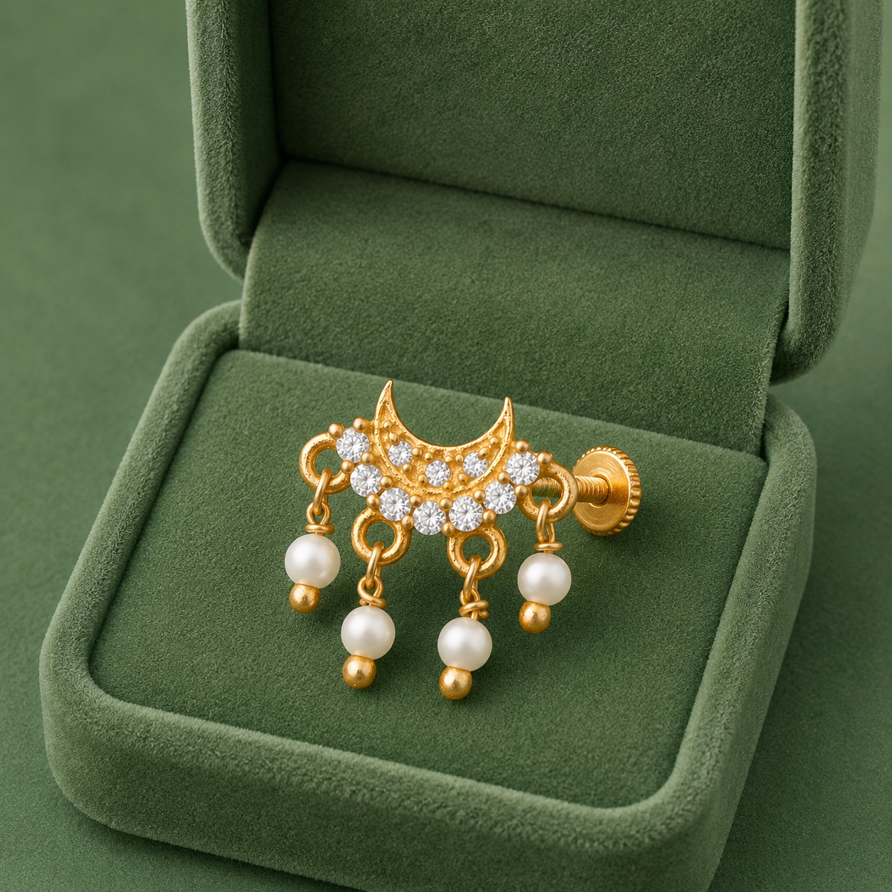 Pearl Dangle Nose Pin - Gold Plated 925 Sterling Silver
