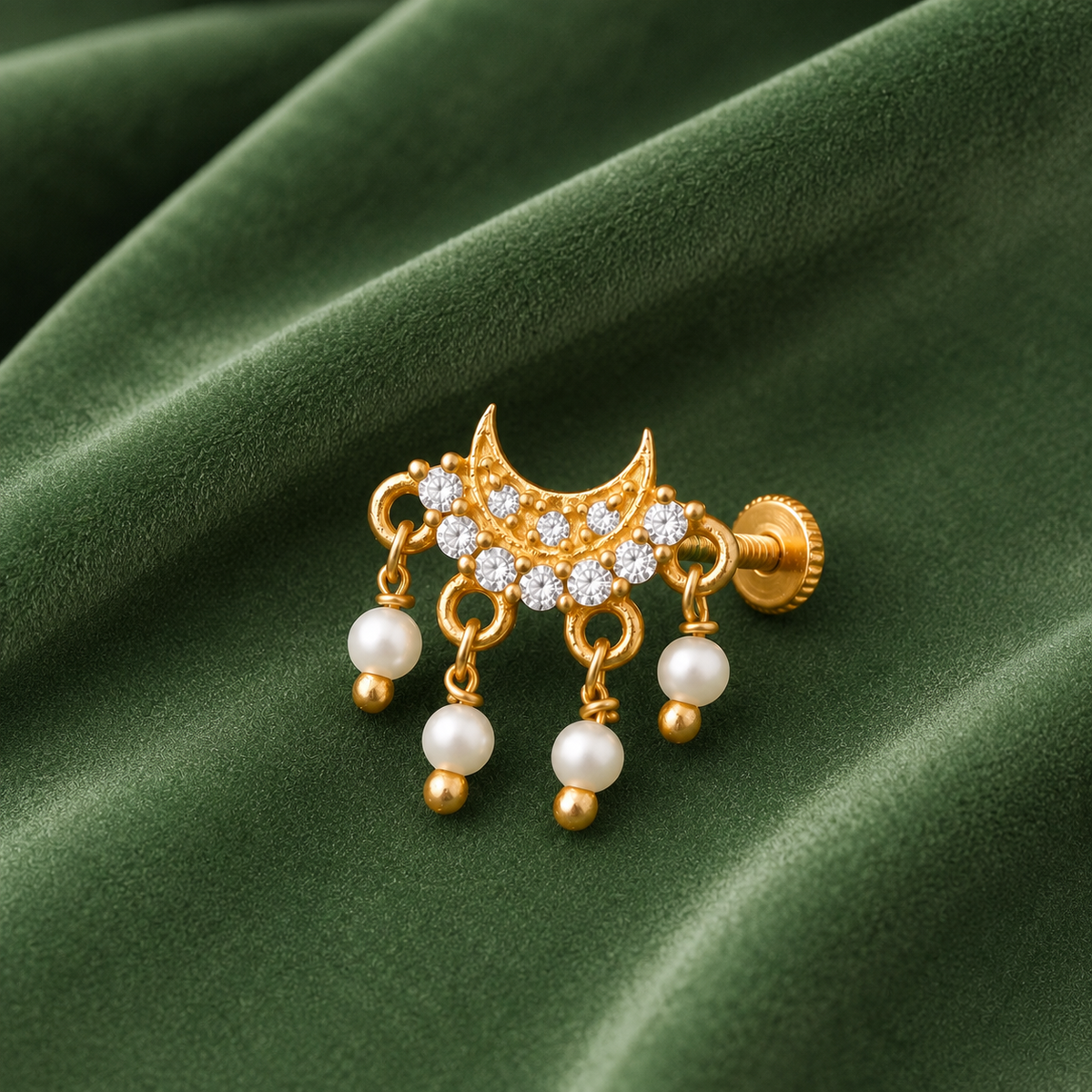Pearl Dangle Nose Pin - Gold Plated 925 Sterling Silver