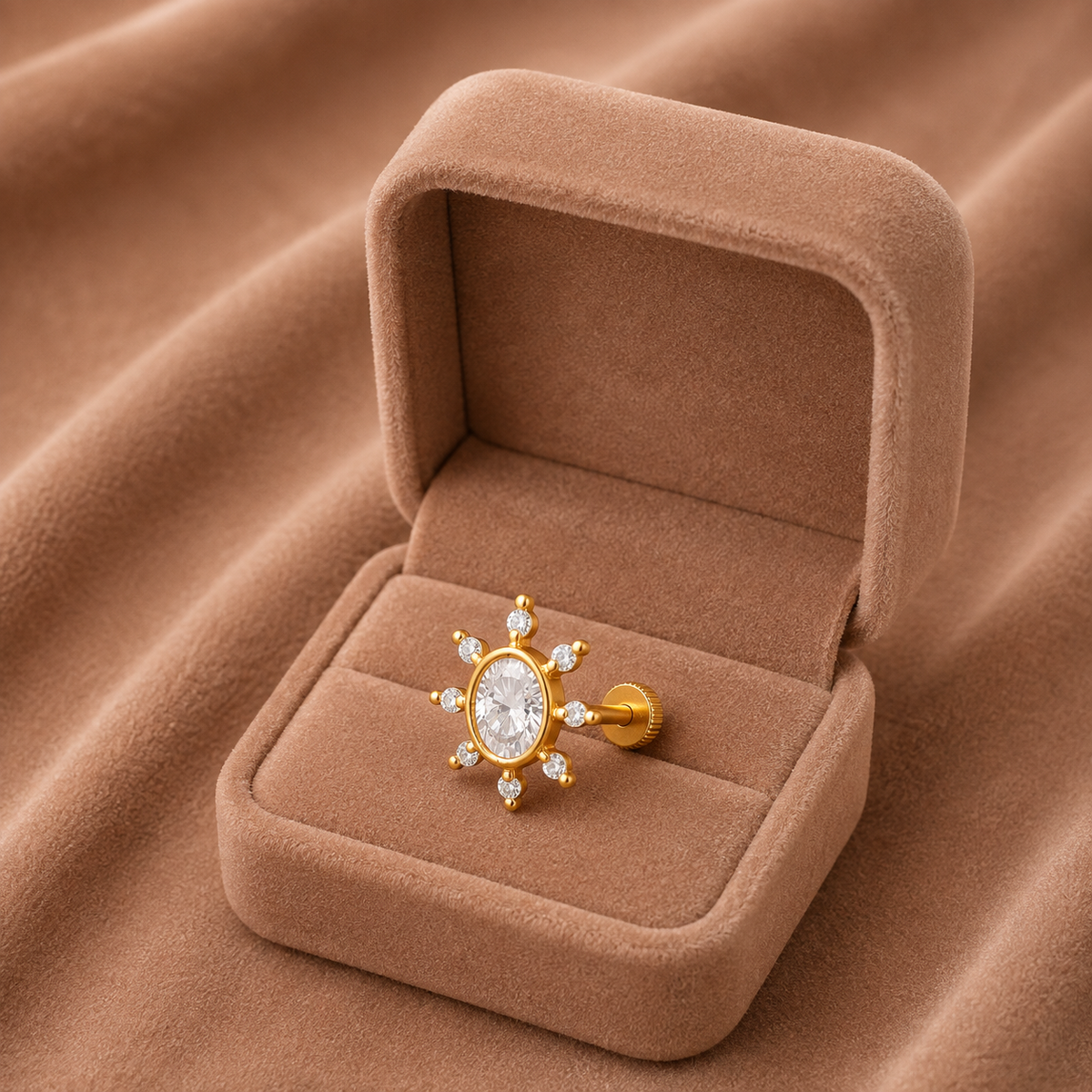 Oval White CZ Nose Pin – Sterling Silver Gold Plated