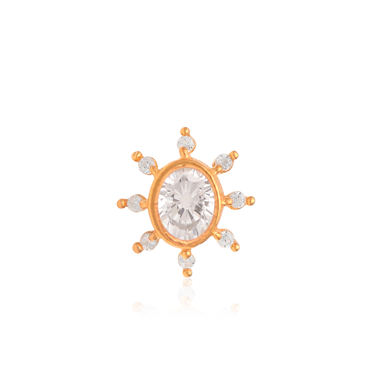 Oval White CZ Nose Pin – Sterling Silver Gold Plated