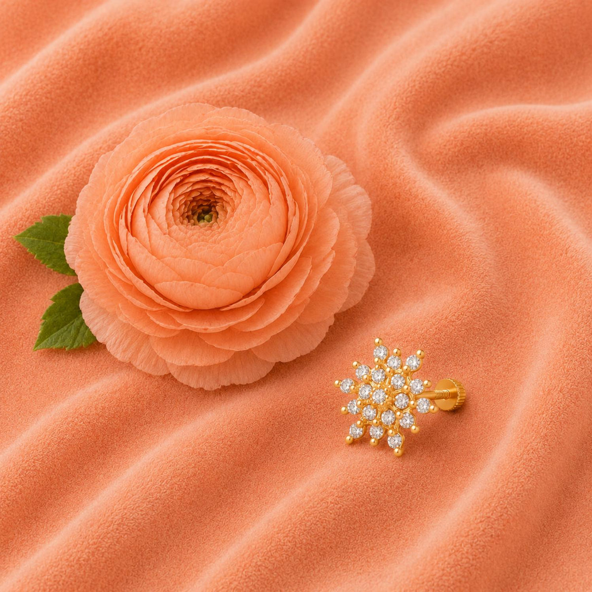 White CZ Floral Star Nose Pin - Sterling Silver Gold Plated