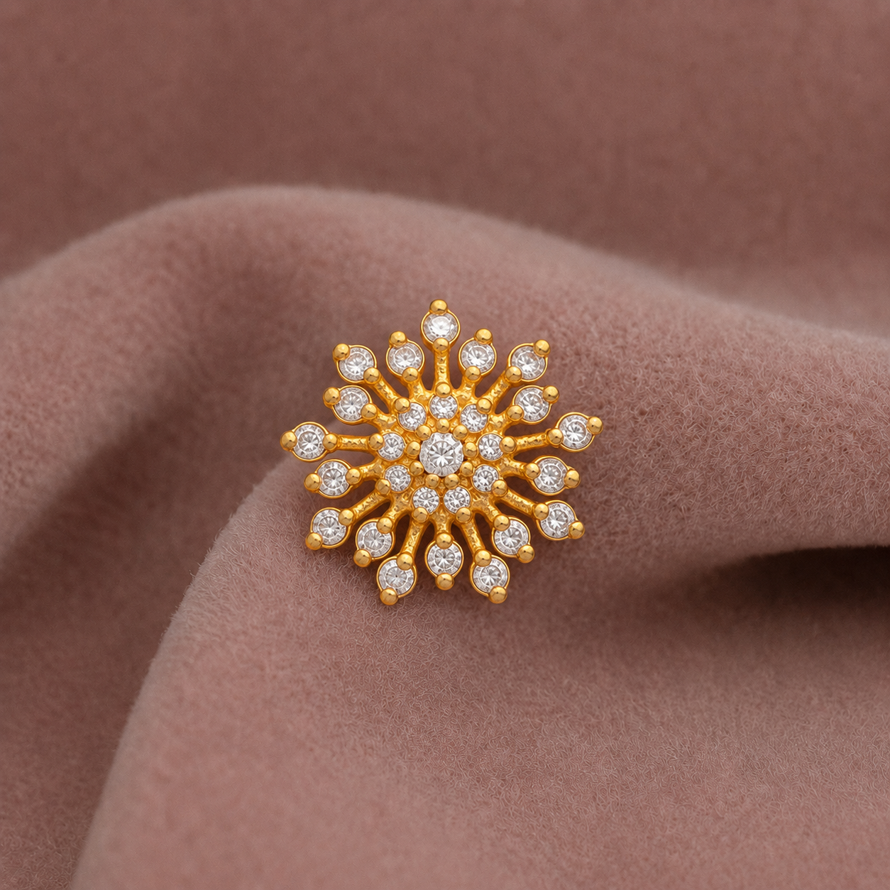 Gold Plated CZ Burst Nose Pin – Sparkling Firework Floral Statement Design