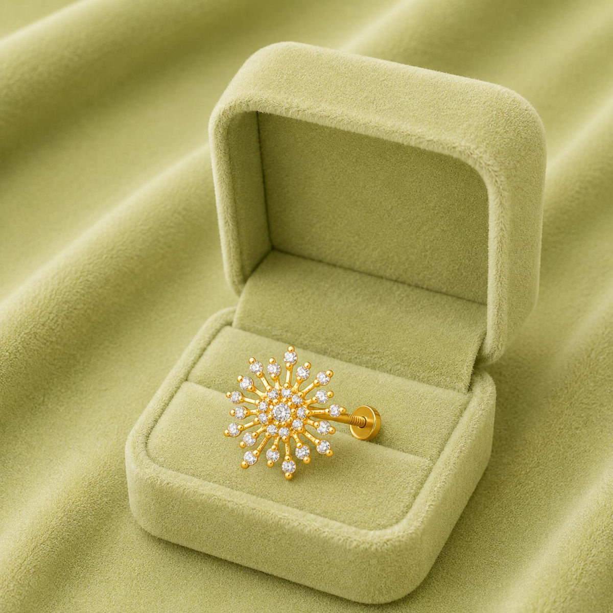 Gold Plated CZ Burst Nose Pin – Sparkling Firework Floral Statement Design