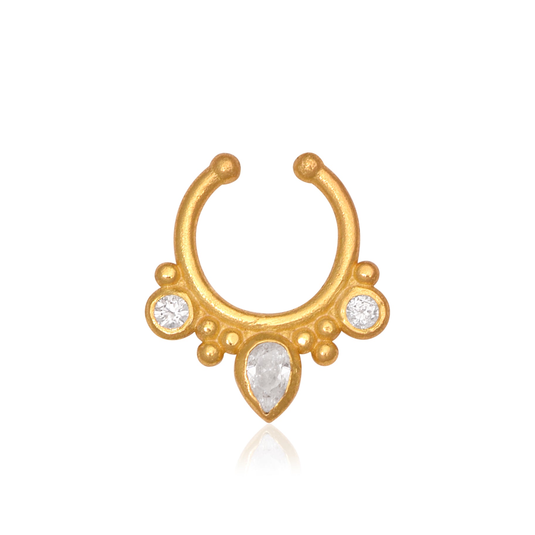 Gold Plated CZ Septum Ring – Boho Drop Open Nose Ring Design