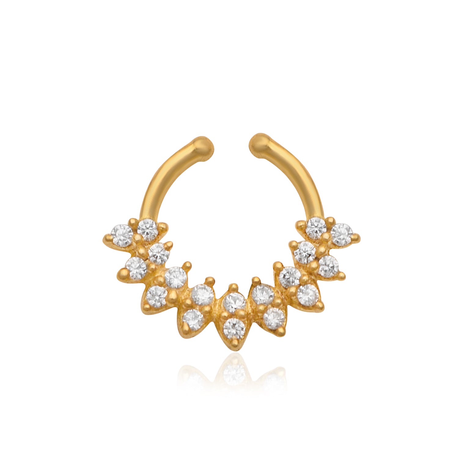 Gold Plated CZ Floral Septum Ring – Sparkling Open Nose Ring Design