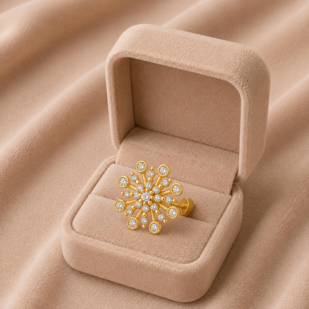 White CZ Floral Nose Pin – Sterling Silver Gold Plated