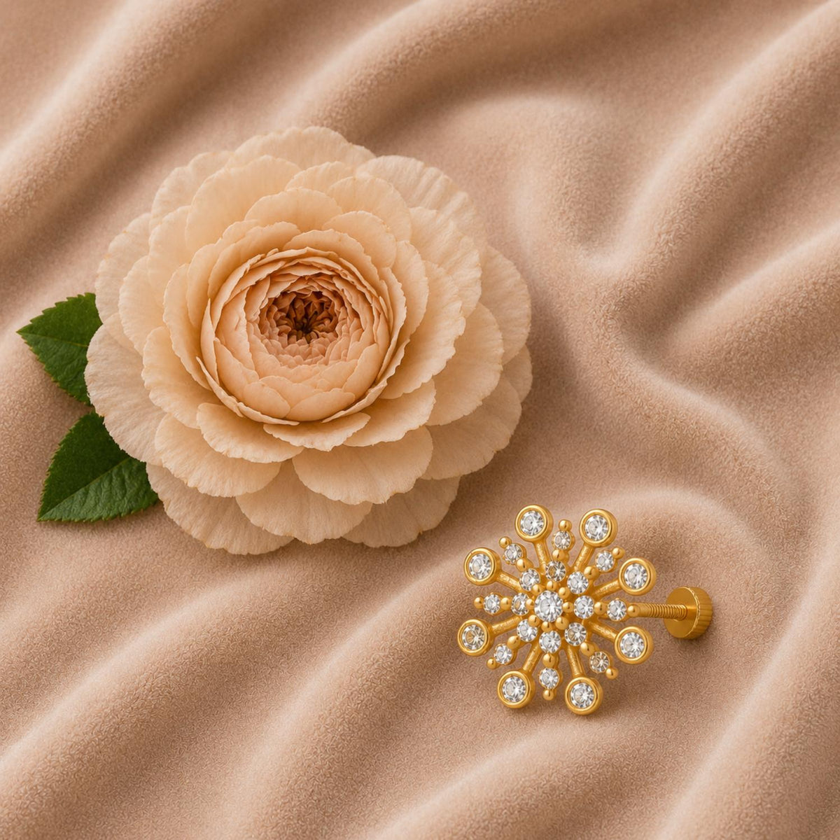 White CZ Floral Nose Pin – Sterling Silver Gold Plated