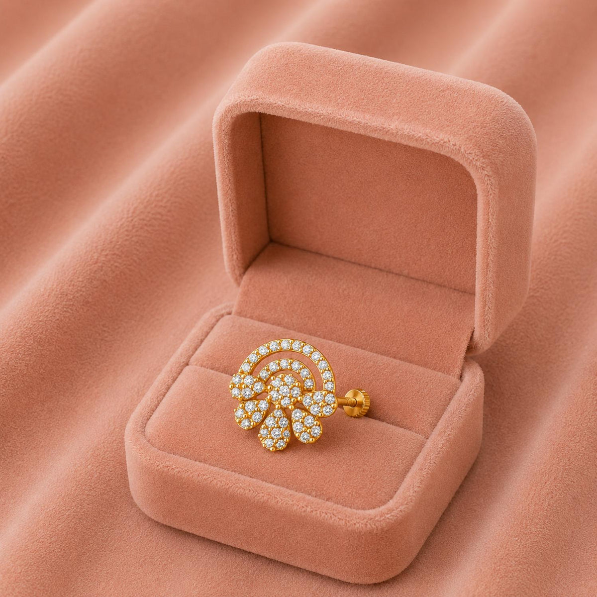 Floral White CZ Nose Pin - Gold Plated 925 Sterling Silver