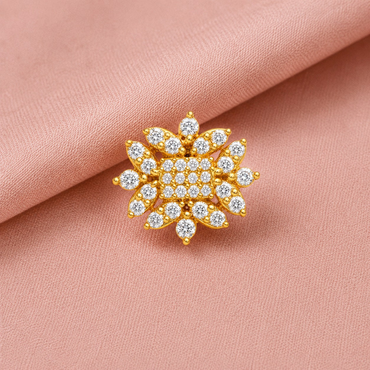Floral Nose White CZ Nose Pin - Gold Plated 925 Silver
