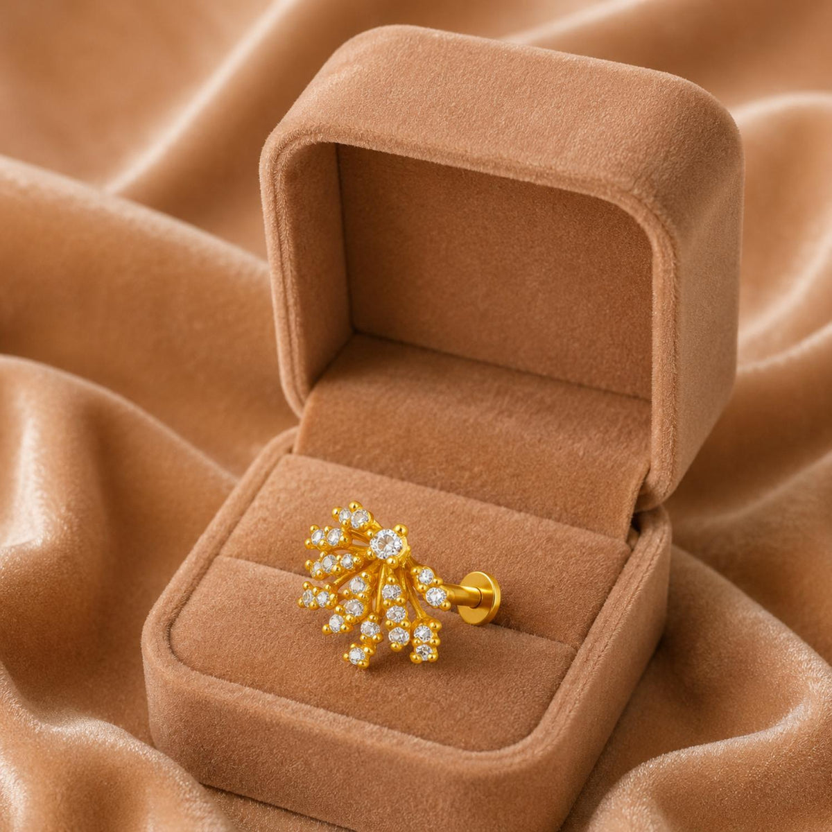 White CZ Yellow Plated Floral Cluster Nose Pin – Sterling Silver