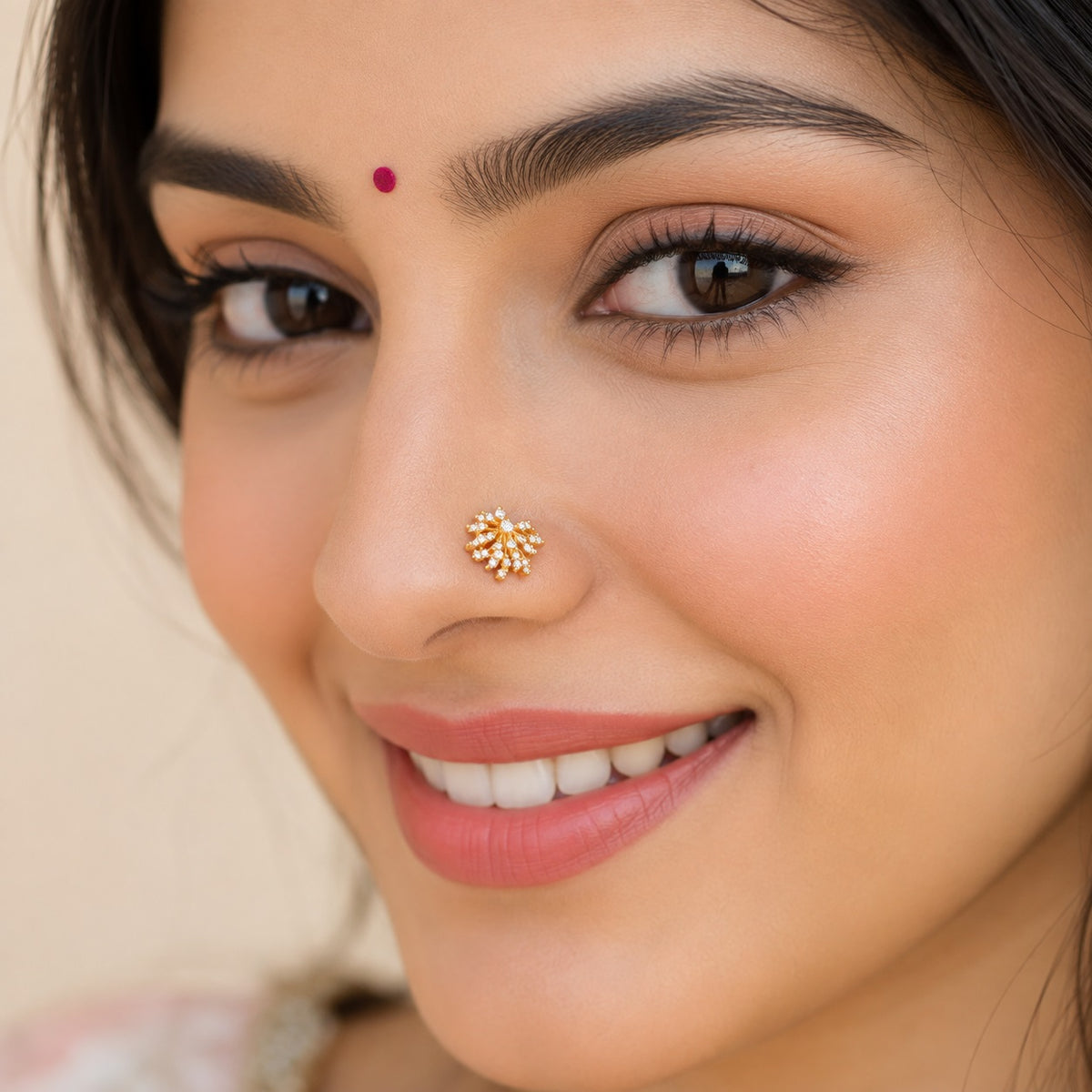 White CZ Yellow Plated Floral Cluster Nose Pin – Sterling Silver