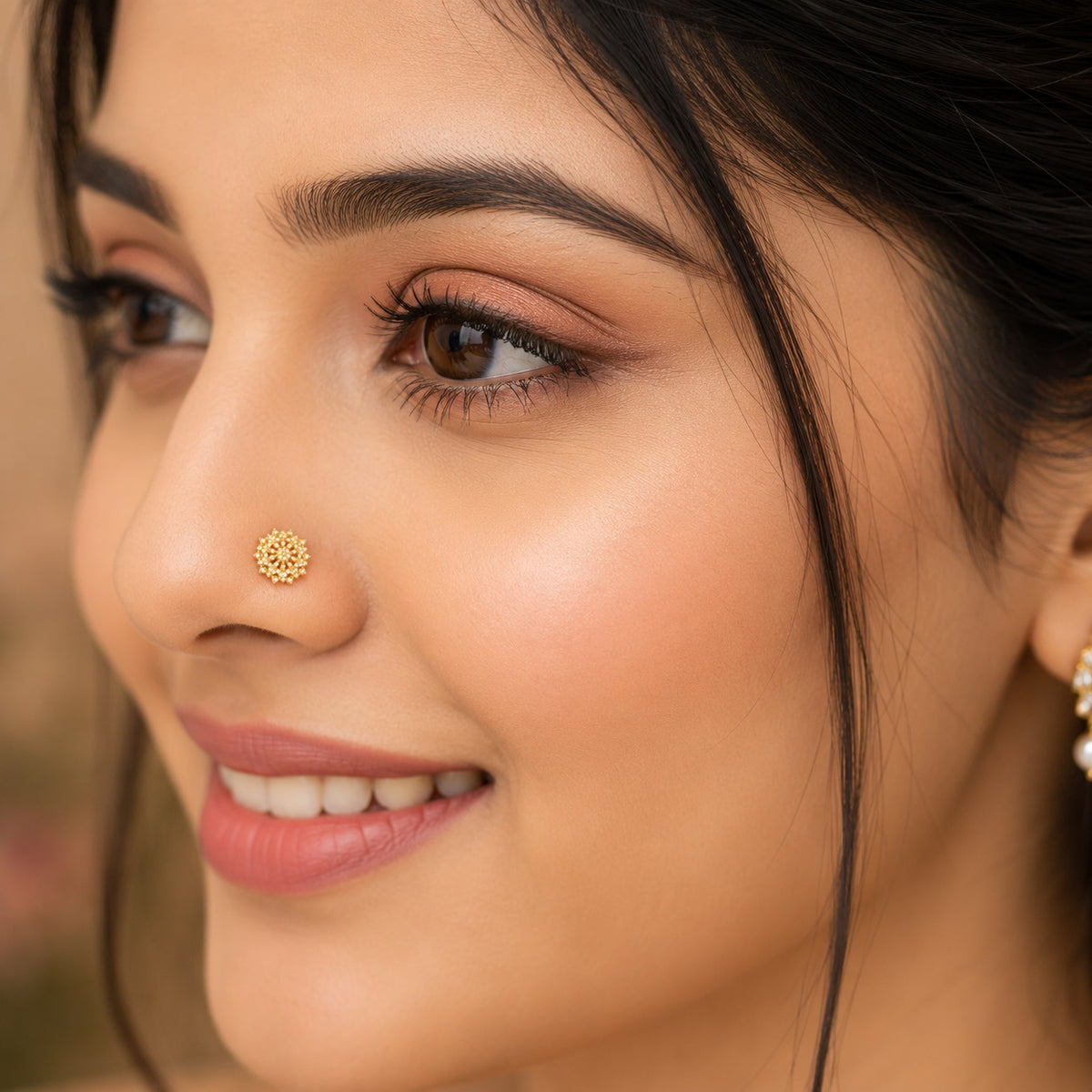 White CZ Mandala Cluster Floral Nose Pin – Sterling Silver Gold Plated