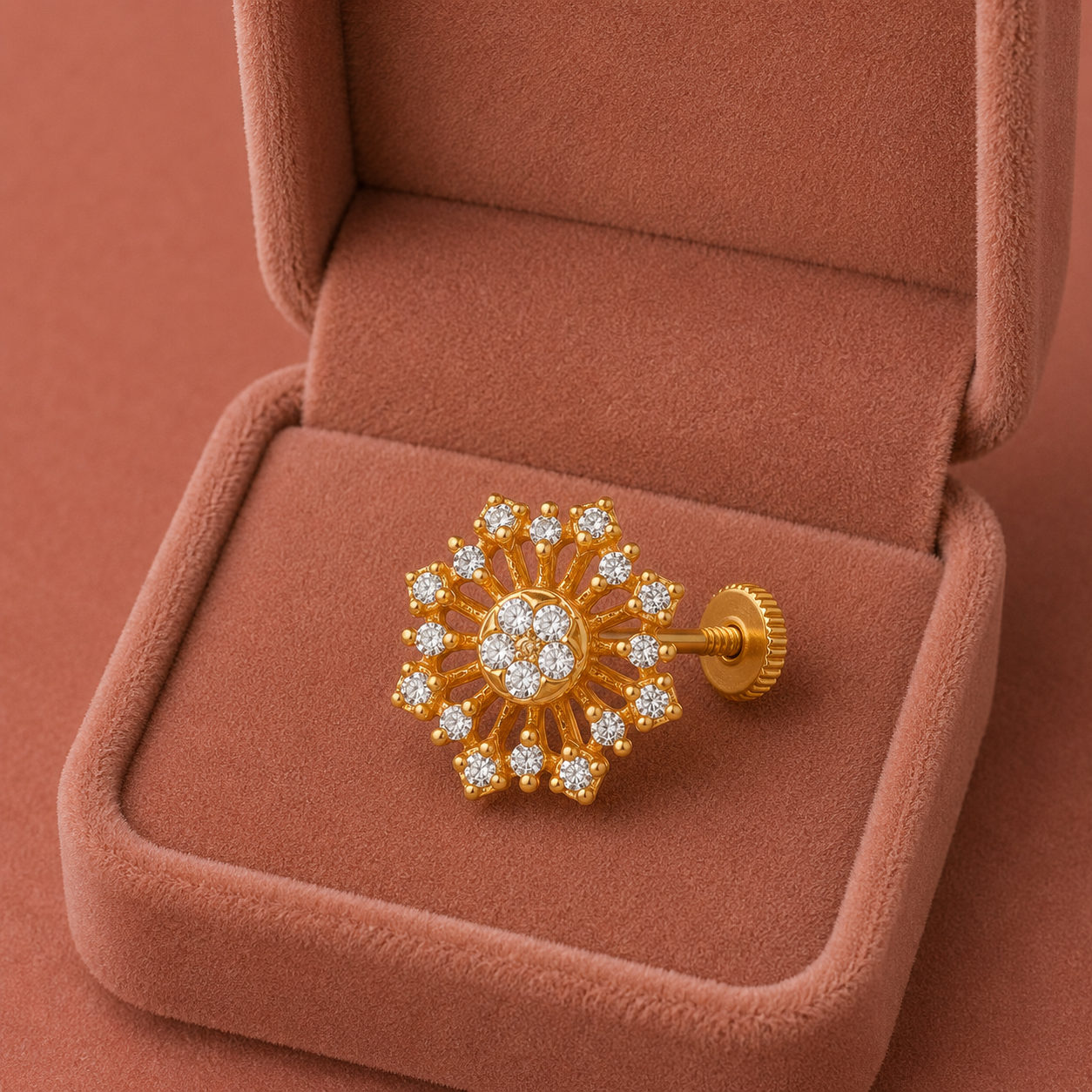White CZ Sunburst Floral Nose Pin – Sterling Silver Gold Plated