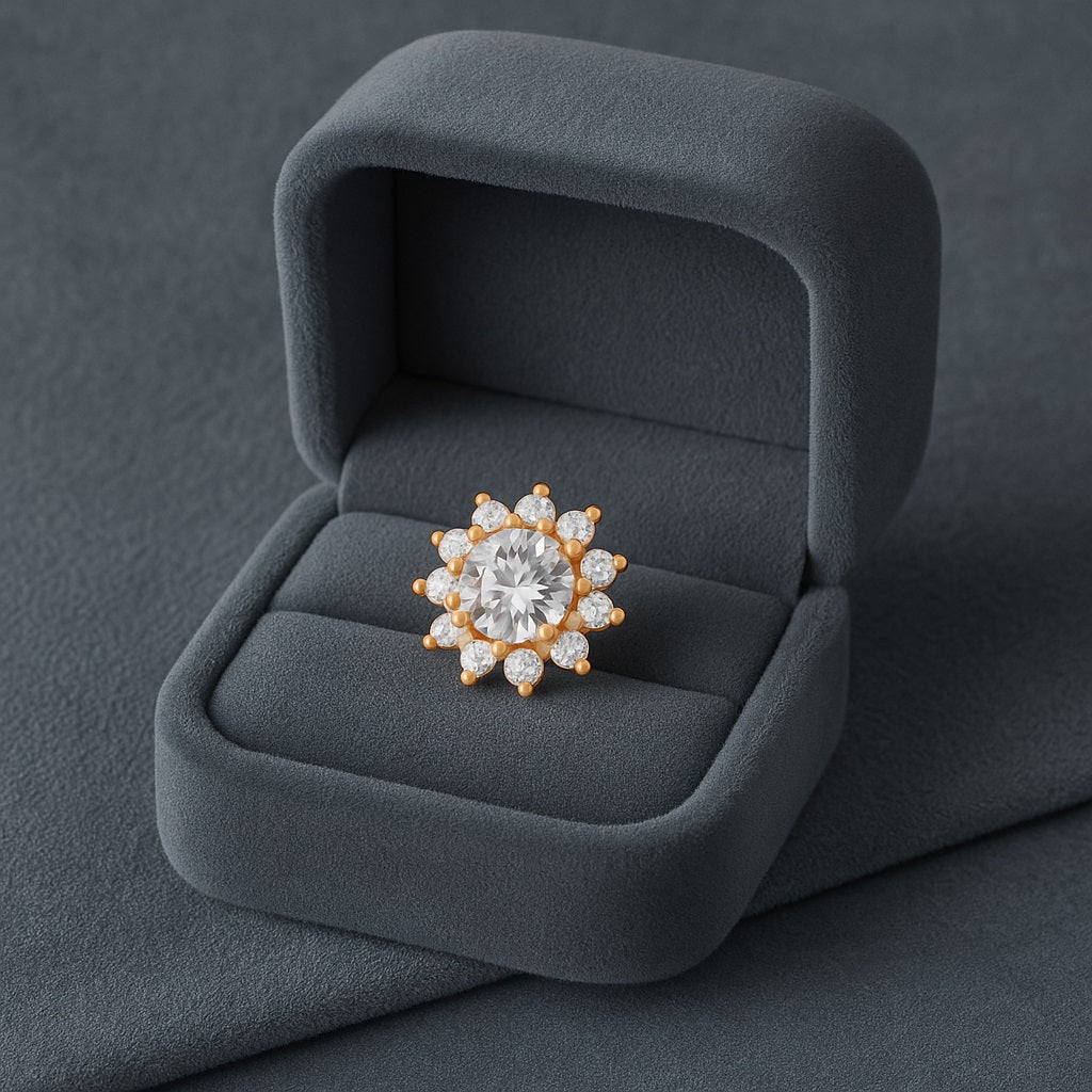 White CZ Halo Floral Design Nose Pin – Sterling Silver Gold Plated