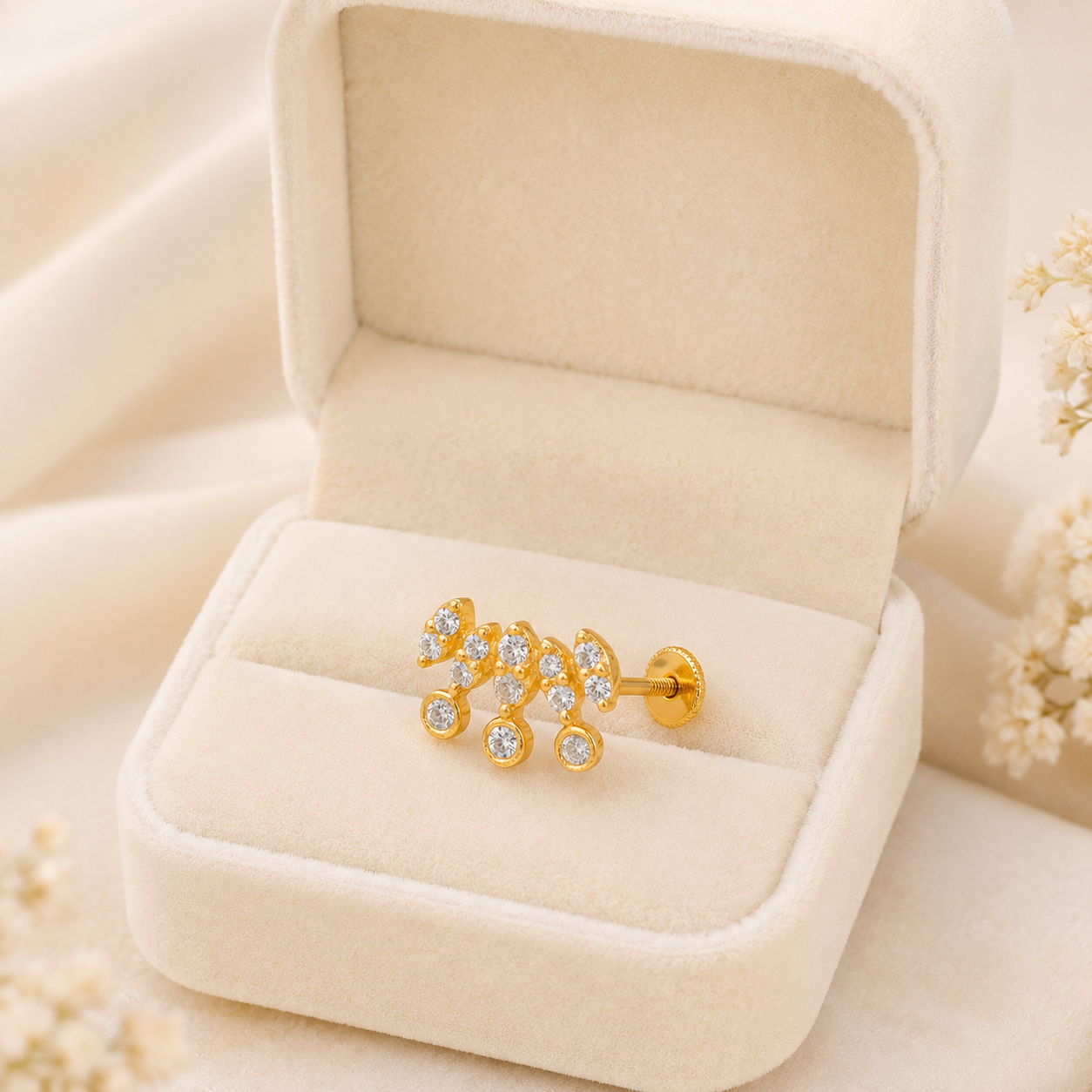 White CZ Triple Drop Cluster Design Nose Pin – Sterling Silver Gold Plated