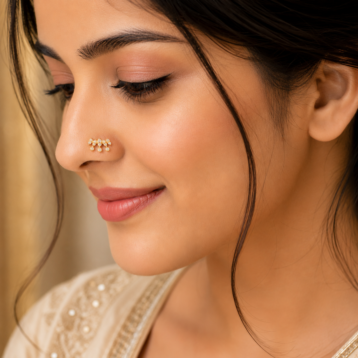 White CZ Triple Drop Cluster Design Nose Pin – Sterling Silver Gold Plated