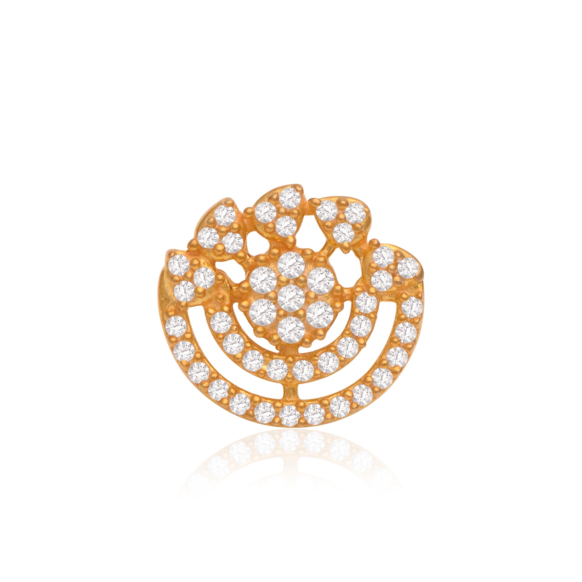 Gold Plated White CZ Floral Nose Pin – Crescent Statement Ethnic Design