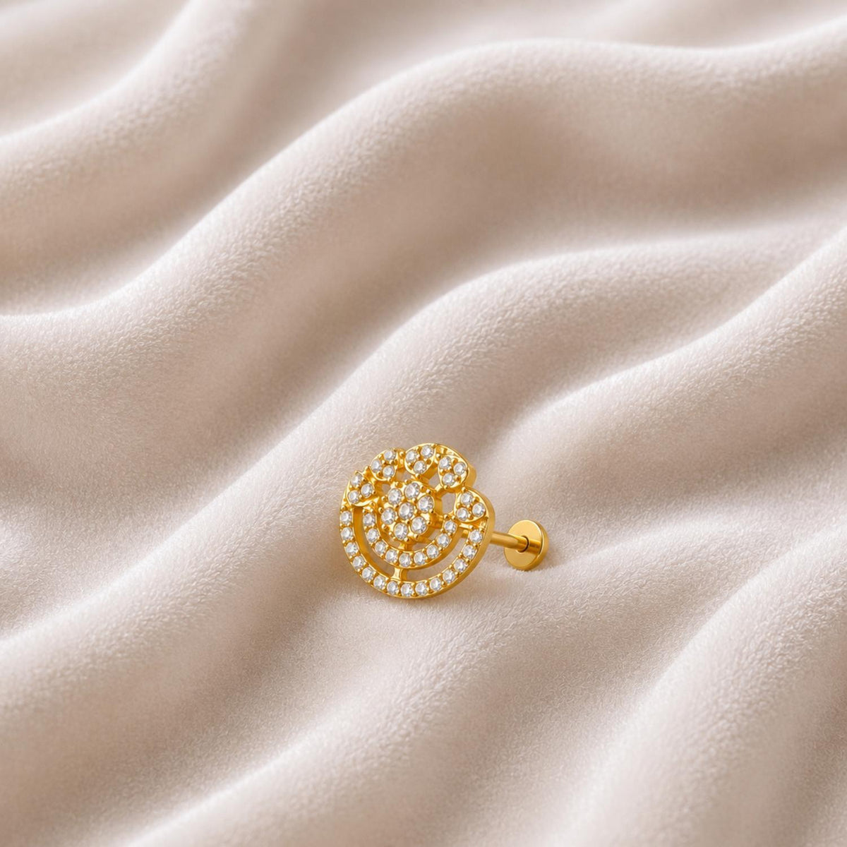 Gold Plated White CZ Floral Nose Pin – Crescent Statement Ethnic Design