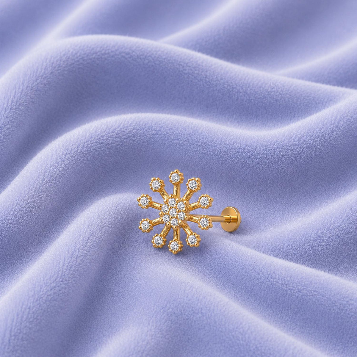 White CZ Floral Burst Design Nose Pin – Sterling Silver Gold Plated