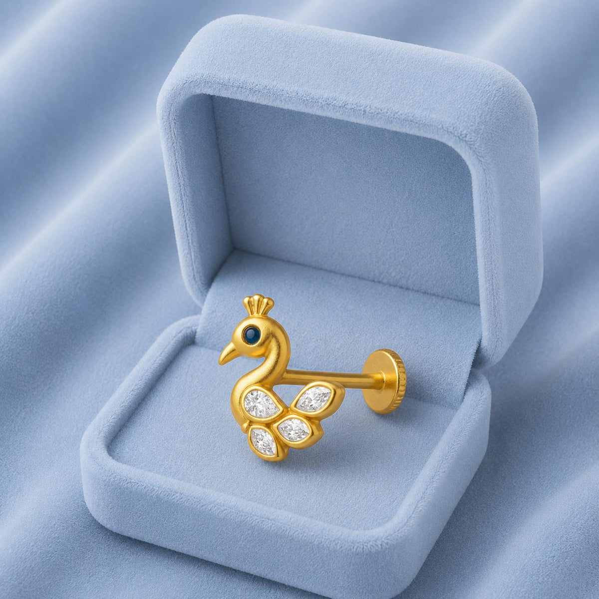 White CZ Feathers Peacock Nose Pin – Sterling Silver Gold Plated