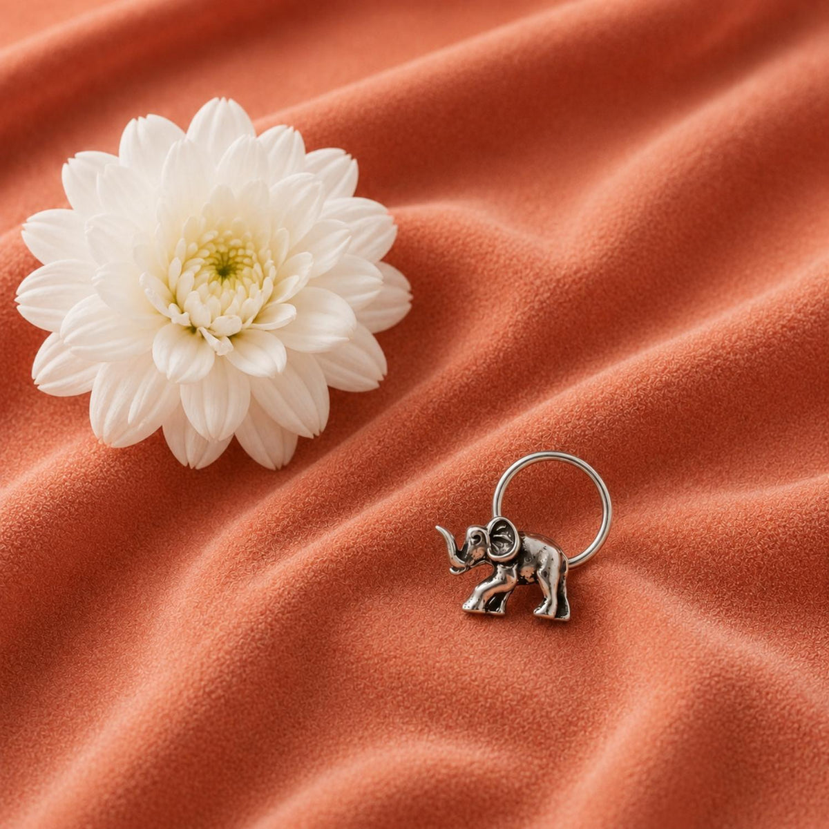 Tribal Animal Elephant Nose Pin - 925 Oxidized Sterling Silver