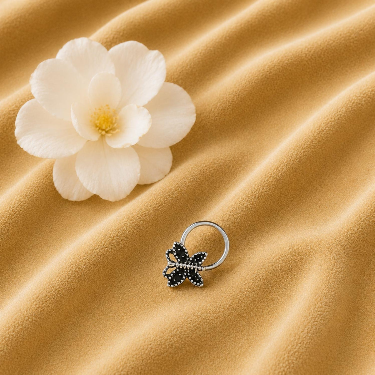 Textured Tribal Butterfly Nose Pin- Oxidized Sterling Silve