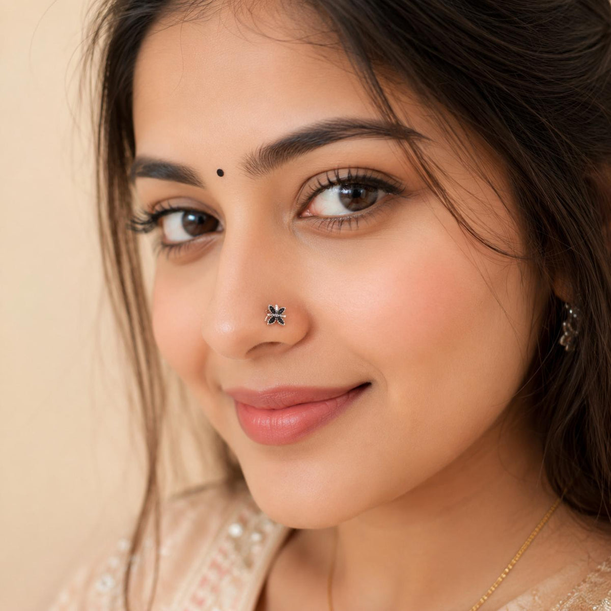 Textured Tribal Butterfly Nose Pin- Oxidized Sterling Silve
