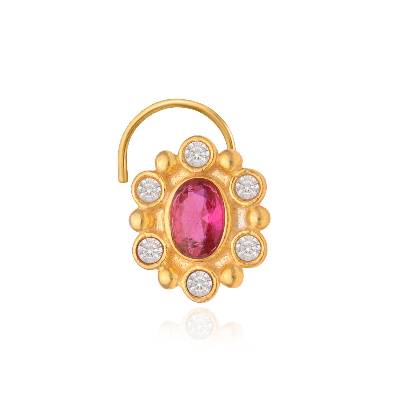 Multi Stone Oval Halo Floral Nose Pin – Gold Plated 925 Sterling Silver