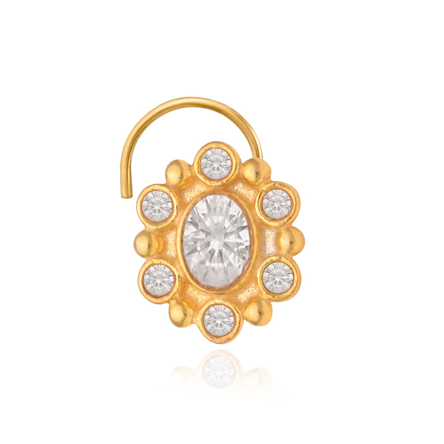 Multi Stone Oval Halo Floral Nose Pin – Gold Plated 925 Sterling Silver