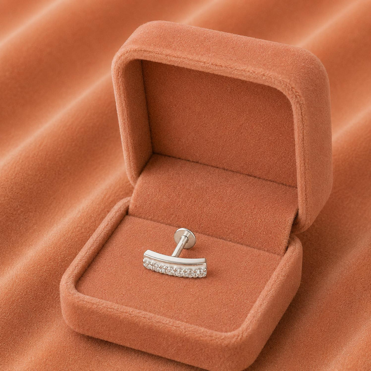 White CZ Curved Bar Nose Pin - Sterling Silver