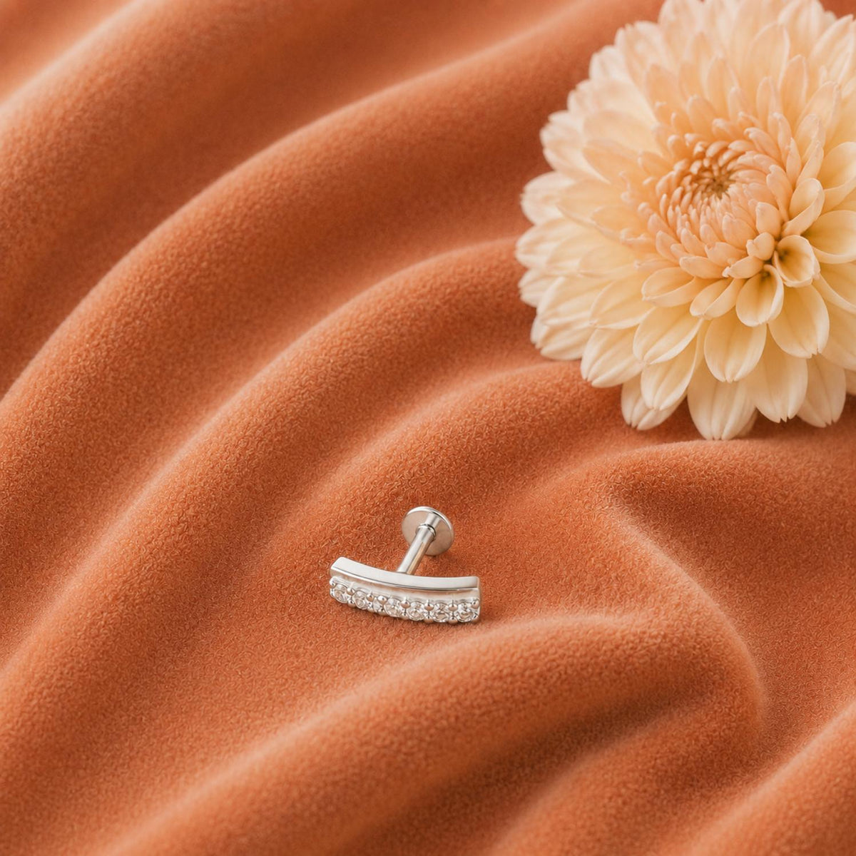 White CZ Curved Bar Nose Pin - Sterling Silver