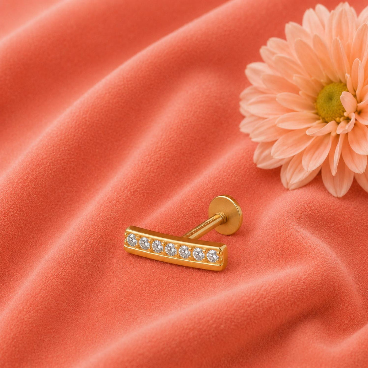 White CZ Curved Bar Nose Pin - Sterling Silver Gold Plated