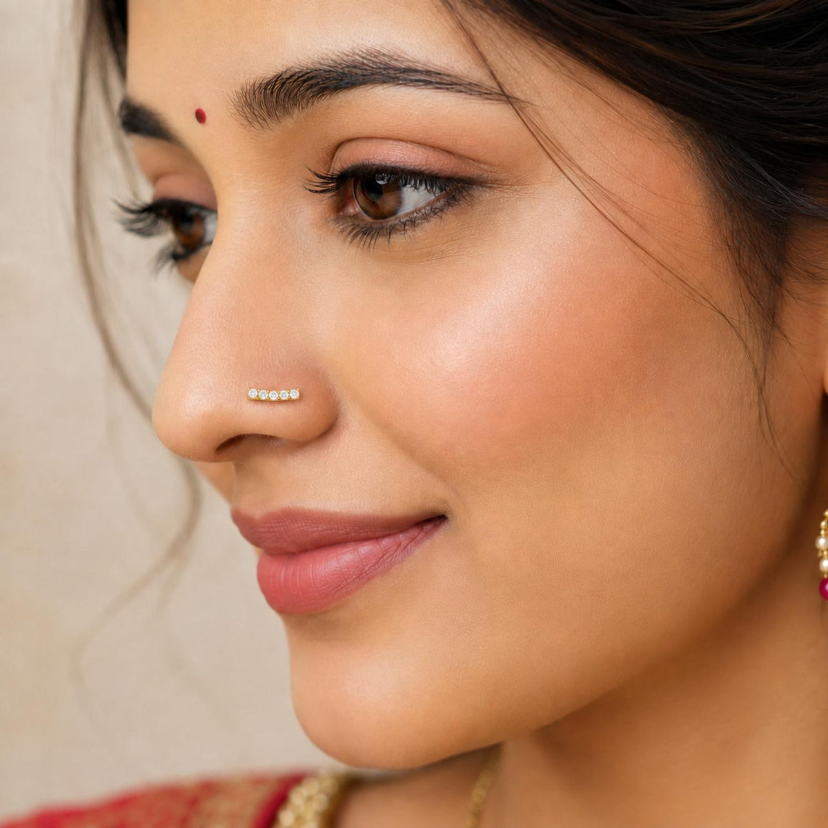 White CZ Curved Bar Nose Pin - Sterling Silver Gold Plated