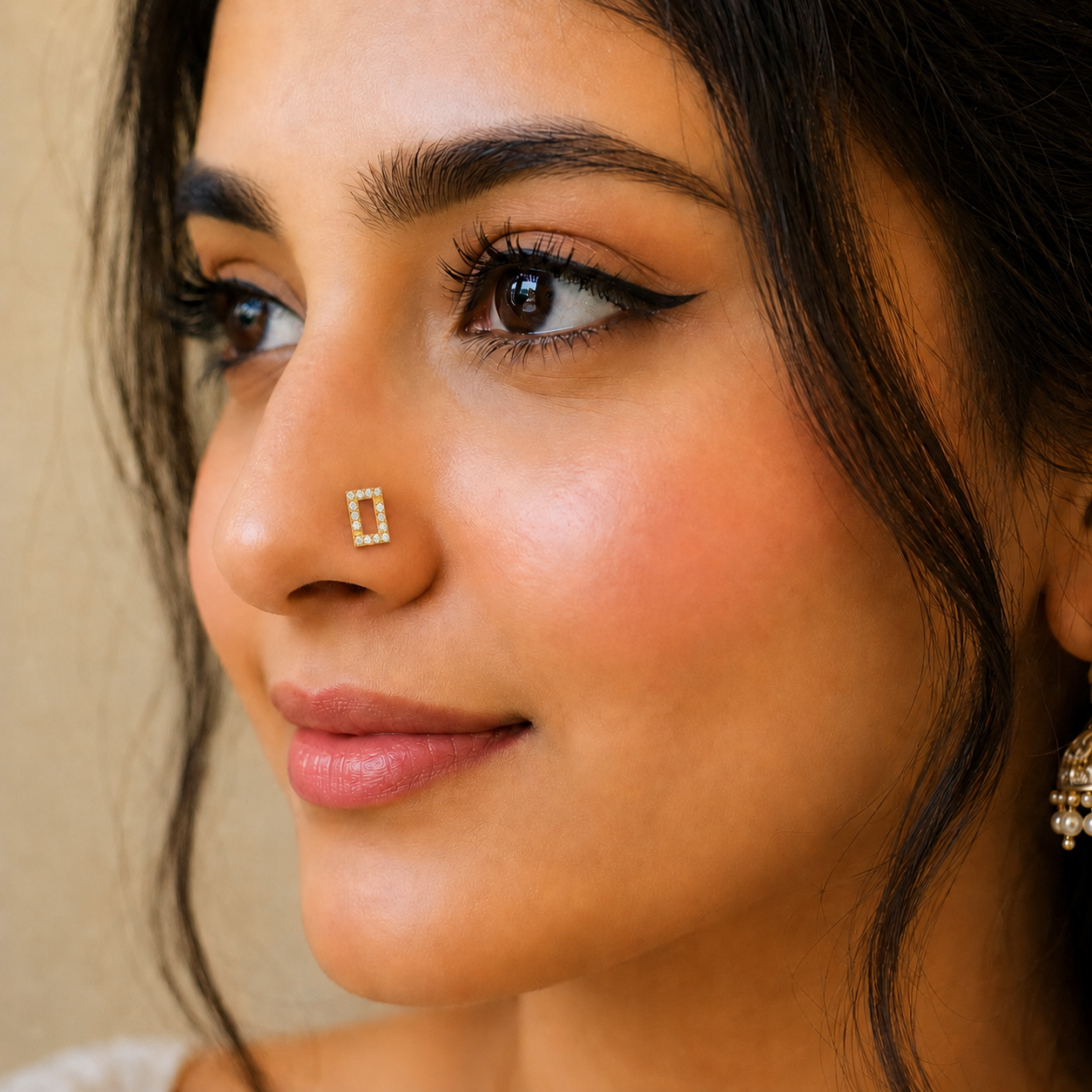 White CZ Rectangle Nose Pin - Sterling Silver Gold Plated