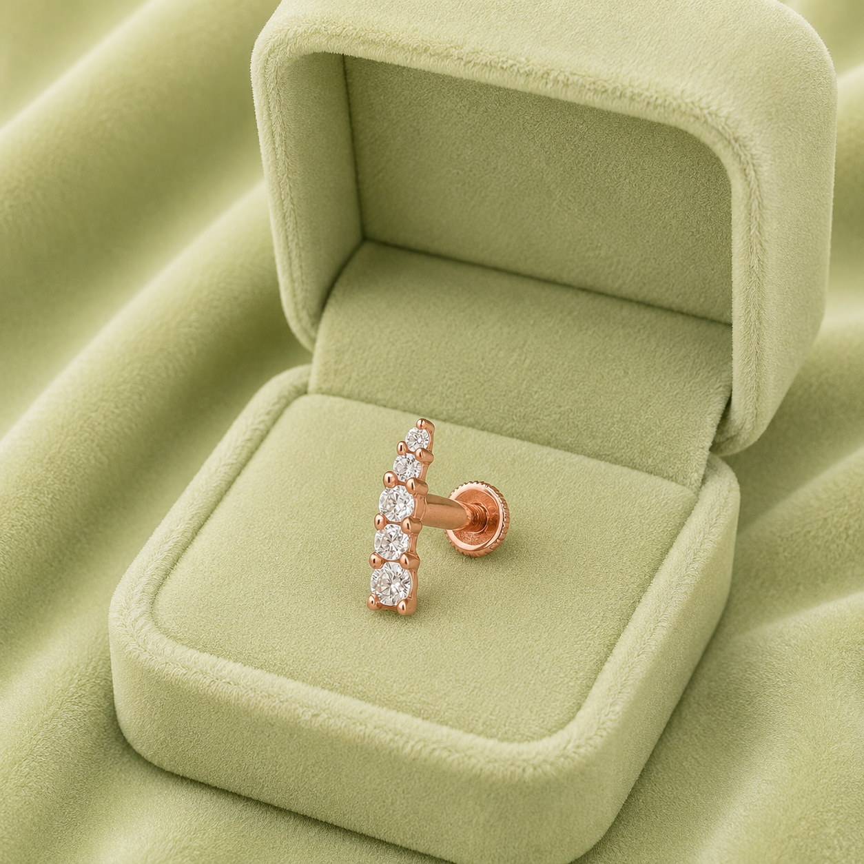 White CZ Vertical Bar Nose Pin - Sterling Silver Rose Gold Plated