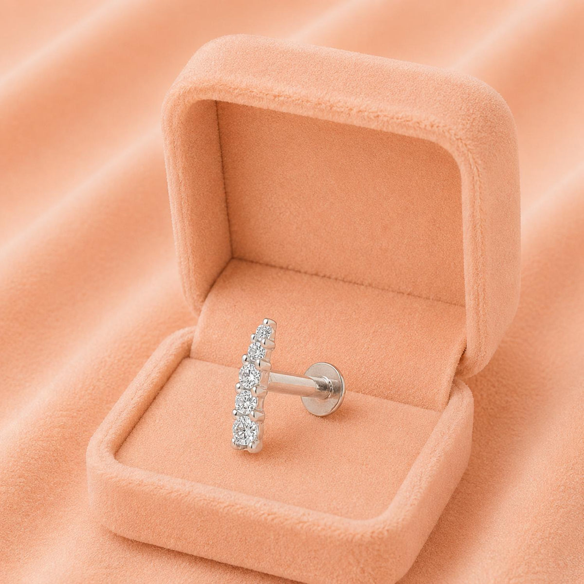 White CZ Vertical Bar Nose Pin - Sterling Silver