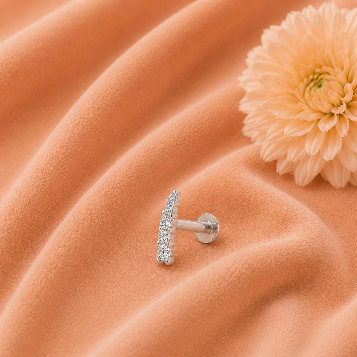 White CZ Vertical Bar Nose Pin - Sterling Silver