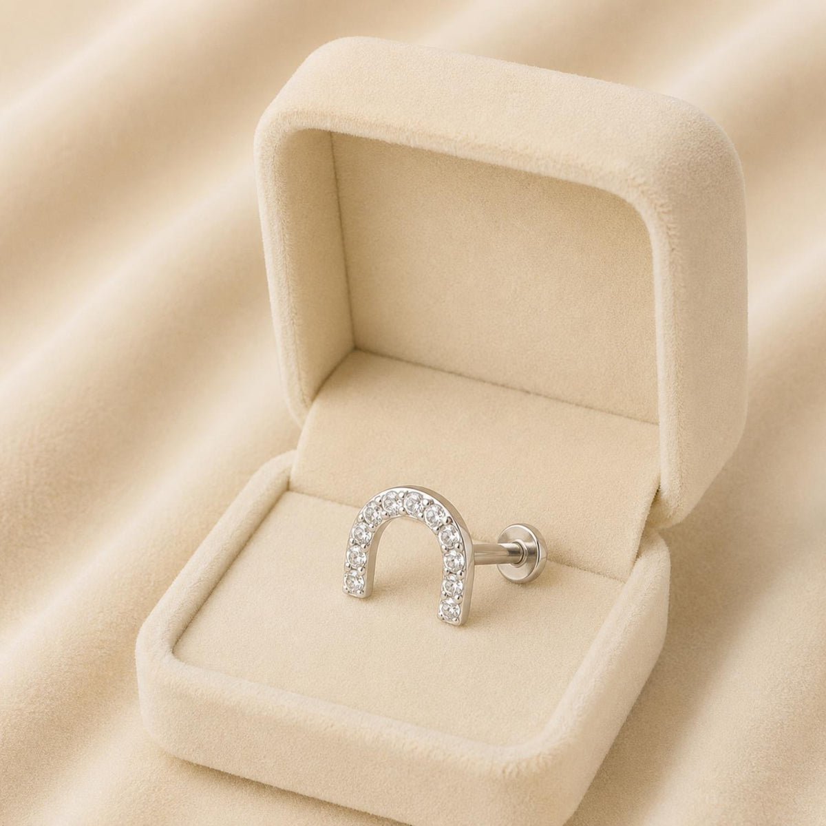 White CZ U-Shape Nose Pin - Sterling Silver