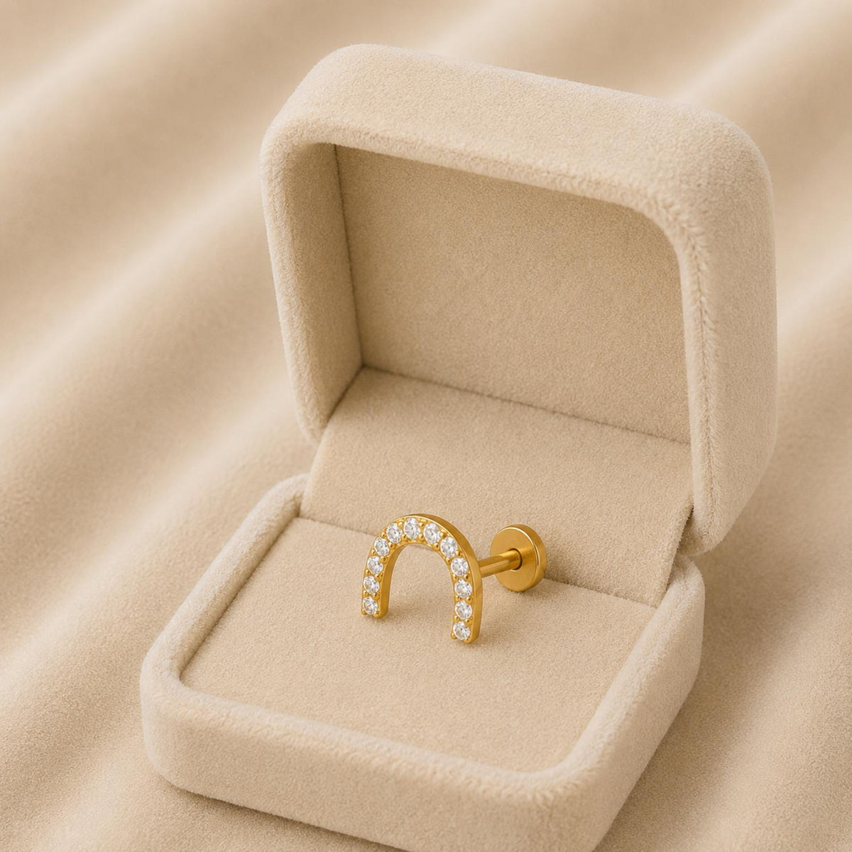 White CZ U-Shape Nose Pin - Sterling Silver Gold Plated