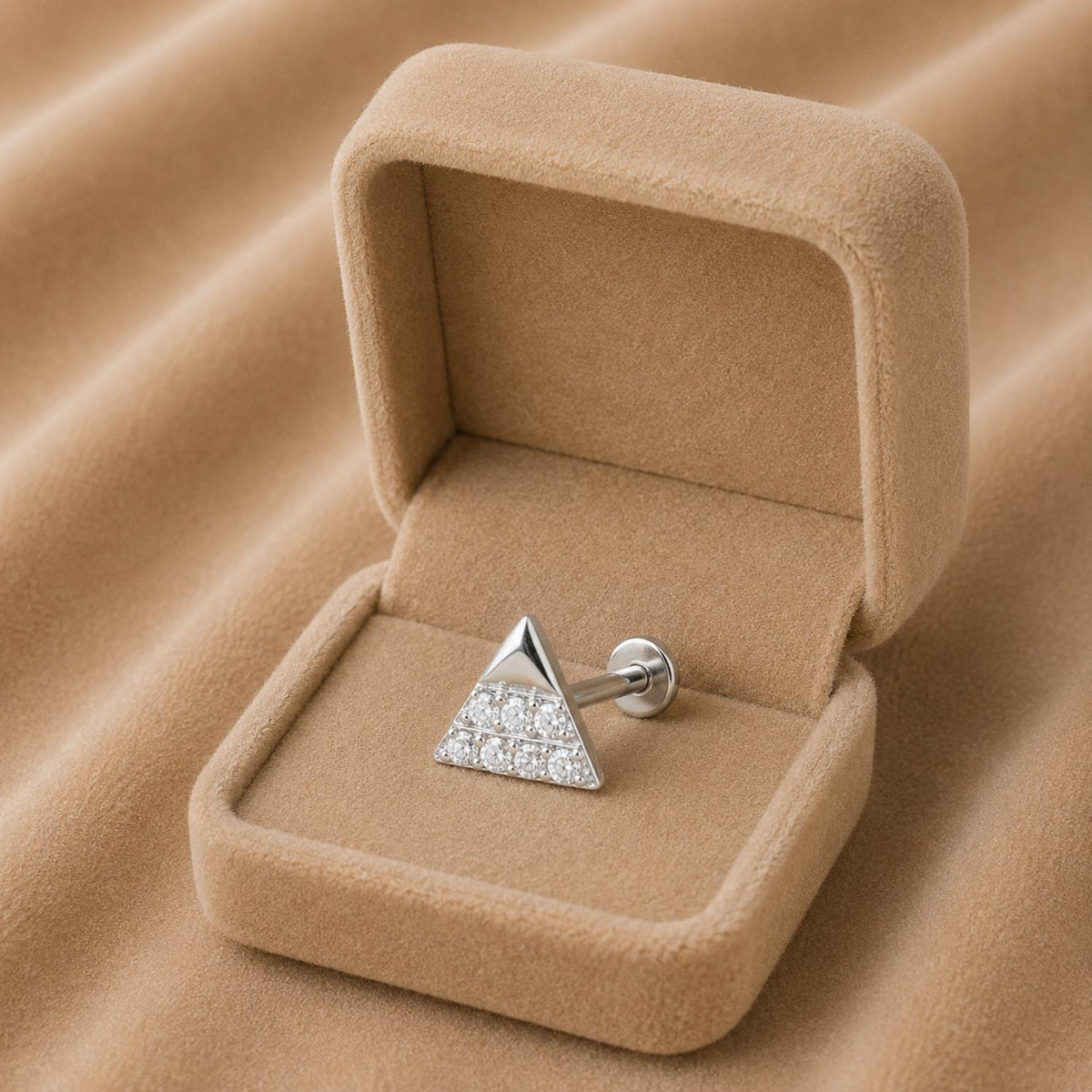 White CZ Triangle Nose Pin - Sterling Silver