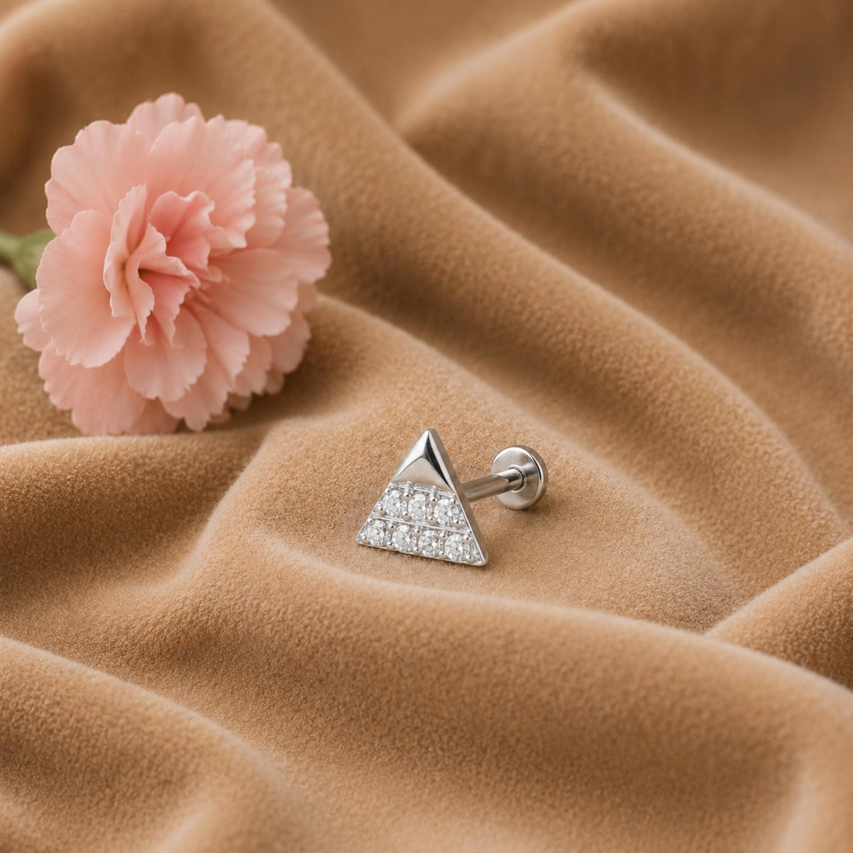 White CZ Triangle Nose Pin - Sterling Silver