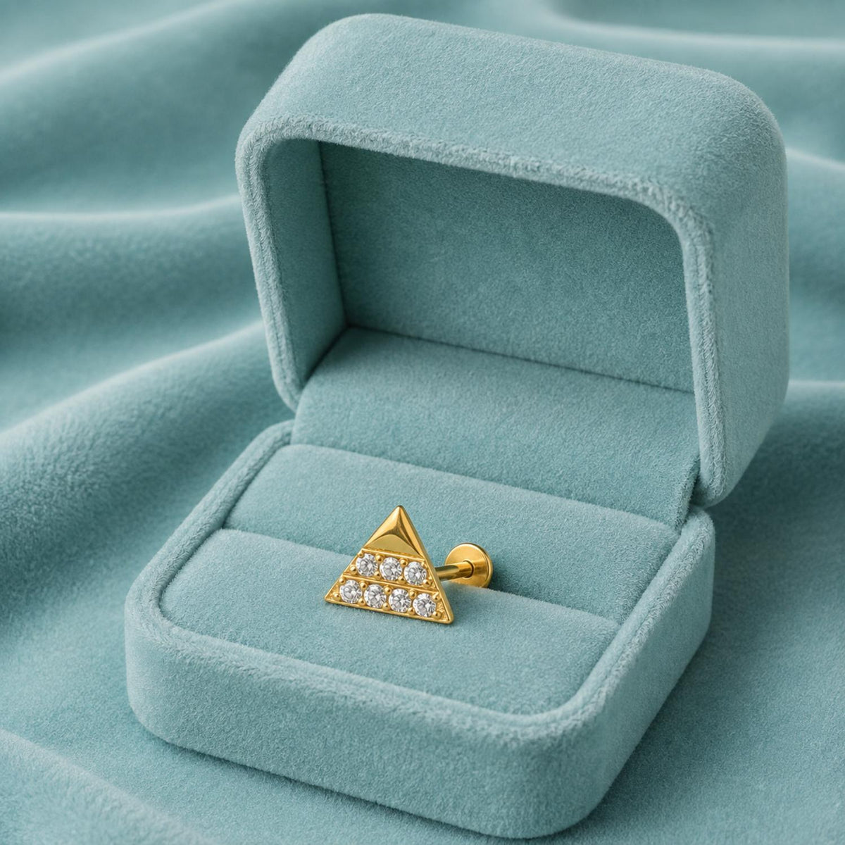 White CZ Triangle Nose Pin - Sterling Silver Gold Plated